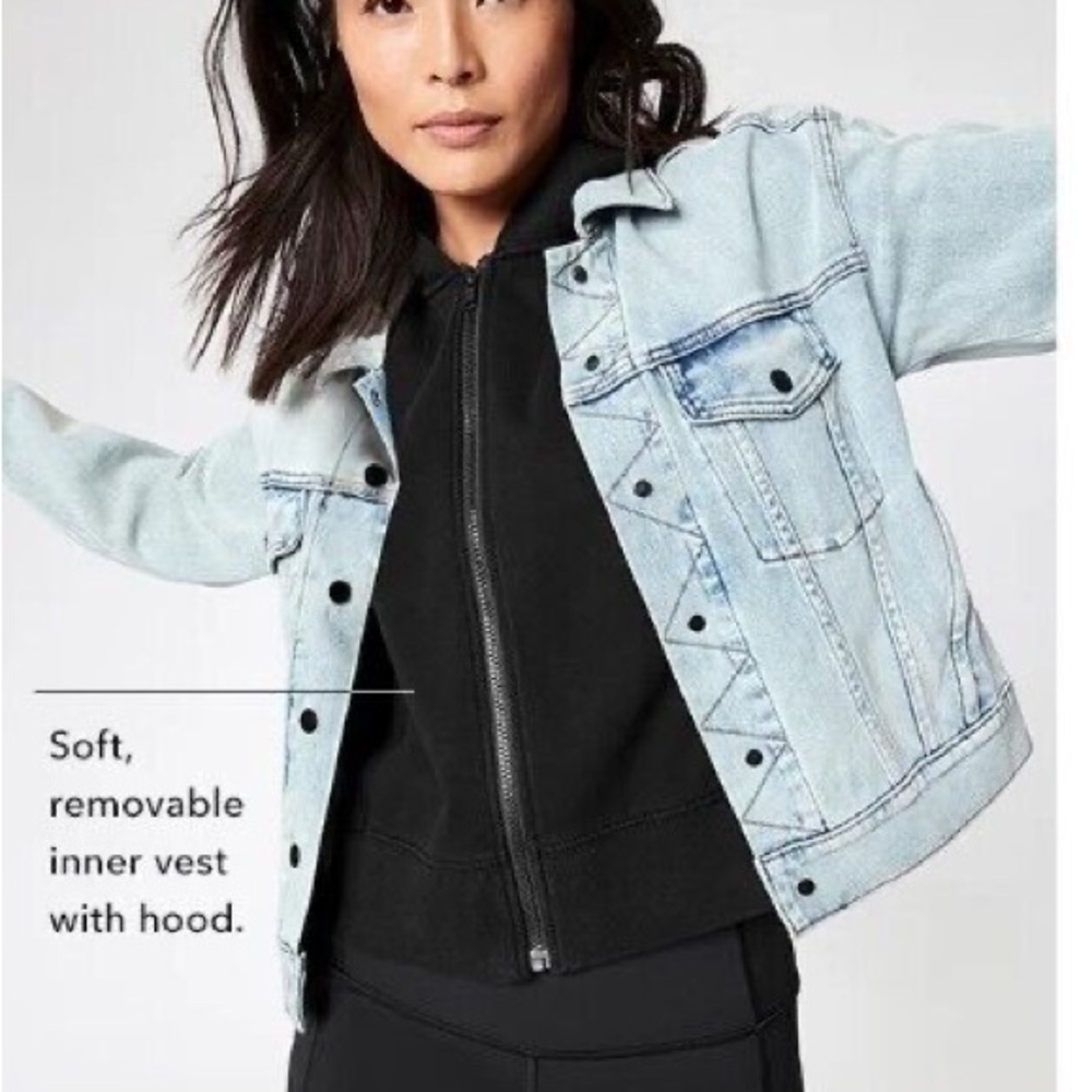 Athleta Double Time 3-in-1 Denim Jacket / Removable Hooded Vest